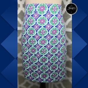 Talbots Blue Green White Medallion Canvas A-Line Skirt Size 8
